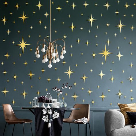 PRICES MAY VARY. 5 sizes star wall decals:Our acrylic mirror wall decals features 5 different sizes of star wall stickers, totaling 84 stars. You can freely create any pattern you like in a retro modern style to decorate any room. The acrylic material is very safe, don't worry about breaking, easy to install and time saving. Safe 3d acrylic mirror: light and not easy to break, not glass material, we use high-quality acrylic material, not like the real mirror clear, but very safe, can be used for Acrylic Mirror Wall Stickers, Gold Wall Stickers, Star Mirror, Black Feature Wall, Nursery Accent Wall, Boy Girl Bedroom, Star Wall Decals, Diy House Renovations, Modern Nursery Decor