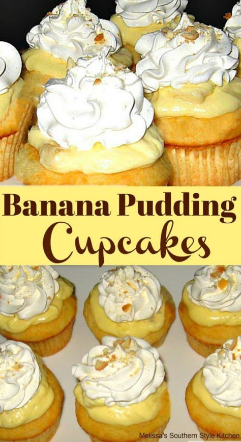 Banana Pudding Mini Cakes, Banana Pudding Cupcakes Recipe, Fun Cupcake Flavors, Bundy Cake, Banana Pudding Cupcakes, Pudding Cupcakes, Easy Banana Pudding, Savory Cakes, Diy Cupcakes