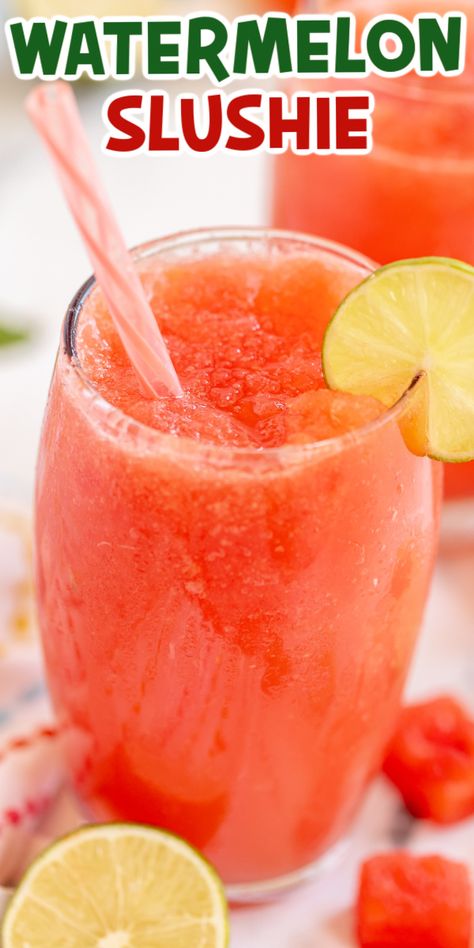 Slushy Recipes, Slushie Recipes, Watermelon Slushie Recipe, Homemade Smoothies Recipes, Watermelon Slushie, Frozen Drinks Alcohol, Recipes Only, Slush Recipes, Kids Plate