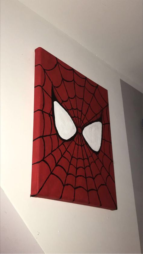 Spiderman Painting Aesthetic, Big Canvas Art Aesthetic, Spiderman Room Ideas Diy, Easy Painting Ideas On Canvas For Guys, Spider Man Painting Ideas, Room Inspo Spiderman, Spider Man Painting Easy, Spider Man Canvas Painting, Painting Ideas Characters