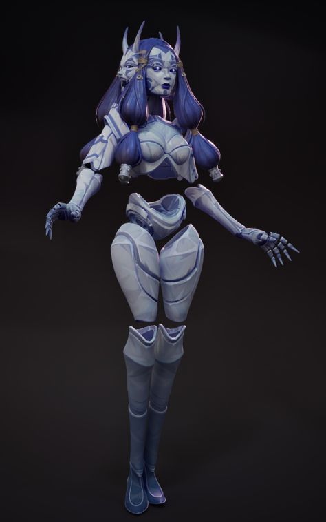 ArtStation - Porcelain Demon - Realtime Character, Tuomas Paul Porcelain Character Design, Blue Demon Art, Fnaf Animatronics, Blue Demon, Demon Art, Art Characters, Character Ideas, Unreal Engine, Anatomy Art