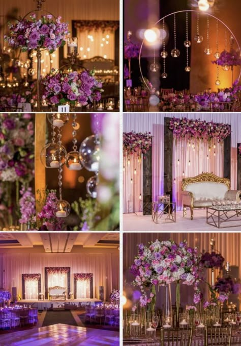 Different Shades Of Purple Wedding, Shades Of Purple And Gold Wedding, Purple White Decoration Party, Purple And Gold Event Decor, Shades Of Purple Decorations, Balloon Backdrop With Lights, Purple Backdrop Wedding, Lavender Gold And White Wedding, Purple And Pink Wedding Decorations