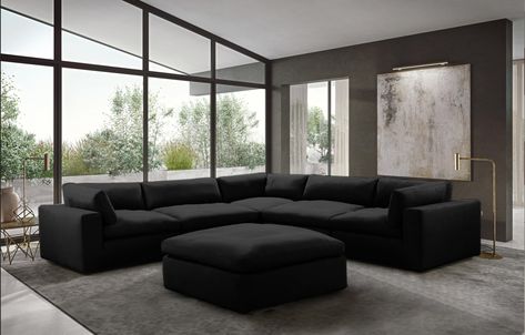 Masculine Living Room Bachelor Pads, Black Apartment Aesthetic, Cloud Sectional, Masculine Living Rooms, Black Sectional, Girly Apartments, Girly Apartment Decor, Sectional Ottoman, Bed Comforter Sets