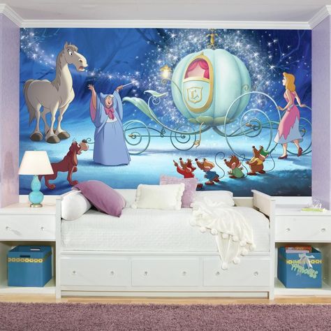 Disney Princess Cinderella Carriage Chair Rail Prepasted Wall Mural Cinderella Bedroom, Disney Wall Murals, Room Mates, Movies Wallpaper, Cinderella Characters, Roommate Decor, Cinderella Carriage, Disney Rooms, Disney Princess Cinderella