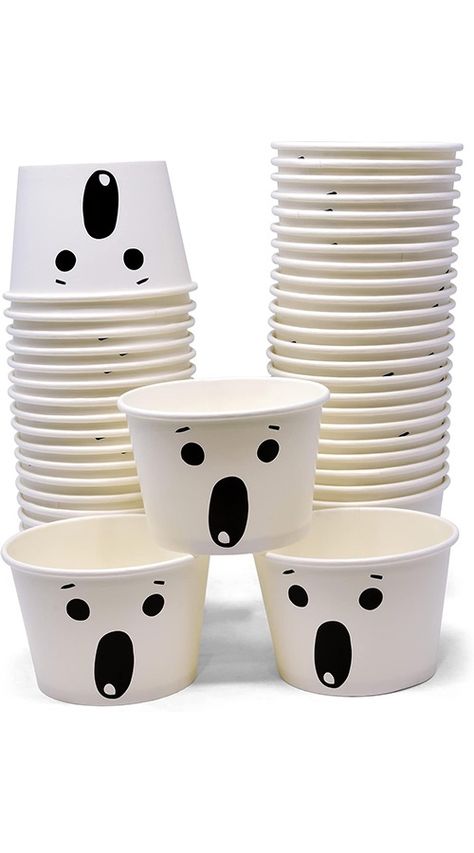 👻 48 Count Halloween Ghost Treat Snack Cups 10 Oz. Spooky Disposable Paper Cup Dessert Ice Cream Bowls White & Black Ghosts Face Holiday Design For Treats Cupcakes Party Favor Supplies Decorations affiliate link Ghosts Face, Cupcake Party Favors, Ghost Treats, Cup Dessert, Halloween Teacher Gifts, Dessert Ice Cream, Halloween Entertaining, Ghost Party, Holiday Party Favors