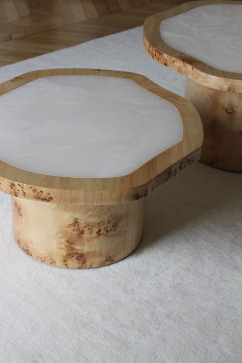 Wood And White, White Onyx, Elegant Sophisticated, Under The Table, Wooden Coffee Table, Burled Wood, Dream House Decor, Cleaning Products, Made Of Wood