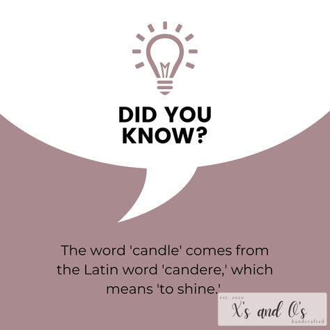 Fun fact time! Did you know that the word 'candle' comes from the Latin word 'candere,' which means 'to shine.' So, every time you light a candle, you're embracing a little linguistic brilliance! 🕯️✨ Share your favorite fun facts with us in the comments!#CandleTrivia #ShineOn" Candle Business Instagram Posts, Facts About Candles, Content Ideas For Candle Business, Candle Business Social Media Posts, Candle Content, Candle Facts, Soy Candle Facts, Qoutes About Candles Light, Handmade Candles Diy