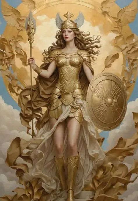 Mythology Greek Goddess Pictures, Rhea Greek Mythology Art, Athena Concept Art, Athena Artwork, Greek Goddess Warrior, Athena Goddess Art, Greek Mythology Hera, Nike Greek Goddess, Greek Mythology Zeus