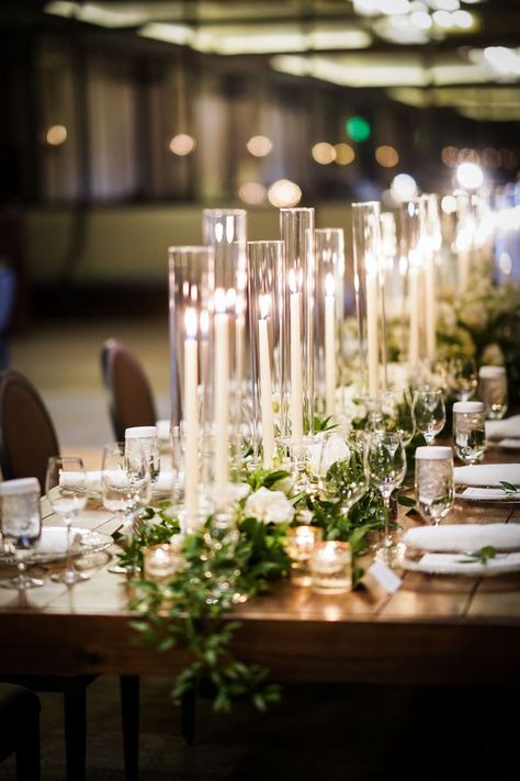 Candles And Greenery Centerpiece, Taper Candle Centerpiece, Farm Table Wedding, High West Distillery, Taper Candles Wedding, Distillery Wedding, Greenery Centerpiece, Candle Wedding Centerpieces, Candle Wedding