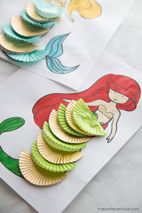 Free Mermaid Coloring Pages Mermaid Activities, Free Printable Mermaid, Mermaid Craft, Peacock Coloring Pages, Cupcake Crafts, Prek Crafts, Mermaid Cupcakes, Fairy Tale Theme, Mermaid Crafts