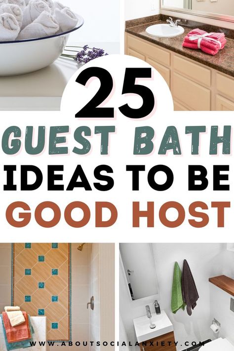 Are you looking for ideas for the guest bath to wow your guests? This post shares 25 ideas for the guest bathroom you can use! Ideas include things like plush towels, lush greenery, and special soaps. Also sharing the best guest bedroom ideas, welcome basket ideas, and hosting ideas. Guest Bath Towels, Guest Bathroom Cart, Guest Bathroom Towel Ideas, Bathroom Gift Ideas, House Guest Welcome Basket Ideas, What To Put In Guest Bathroom, Guest Bathroom Basket, Welcome Basket Ideas, Bathroom For Guests