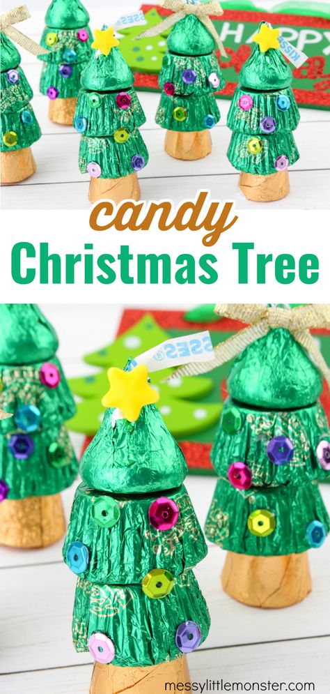 Christmas Candy Crafts For Kids, Candy Crafts For Kids, Christmas Candy Crafts, Christmas Candy Easy, Diy Christmas Candy, Christmas Tree Craft, Candy Christmas Tree, Easy Homemade Gifts, Candy Ideas