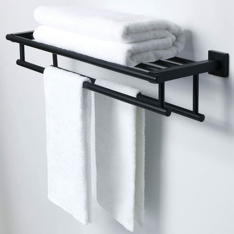 AngleSimple Bathroom Wall Mounted Towel Rack & Reviews | Wayfair Toallero Ideas, Bathroom Lavatory, Mounted Towel Rack, Bath Towel Racks, Wall Mounted Towel Rack, Towel Shelf, Black Towels, Towel Bars, Towel Rack Bathroom