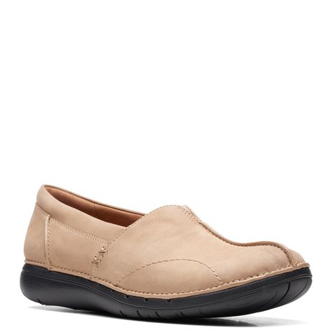 PRICES MAY VARY. Responsibly sourced nougat nubuck uppers Soft foam footbed Breathable leather lining and sock Lightweight EVA outsole absorbs shock Clarks Women's, Leather Slip Ons, Loafers For Women, Slip Ons, Special Features, Loafers, Socks, Leather