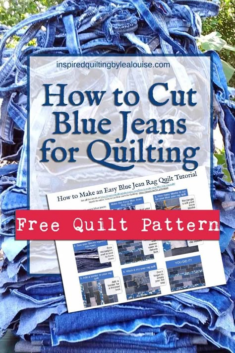 How to cut blue jeans for quilting to make a blue jean quilt. Blue Jean Quilt Pattern is free with Denim Quilt Tips for a beautiful jean rag quilt. How to Make a Blue Jean Rag Quilt Tutorial and recycle old blue jeans for quilting. Quilt with old jeans and denim quilting ideas. Download free pdf quilt pattern free. 
Quilting with Jeans and learn How to make a denim Quilt. Do you know How to make a jean rag quilt? Check these Old Jeans DIY ideas how to recycle old blue jeans for quilting Easy Blue Jean Quilts Patterns, Denim Rag Quilts Old Jeans, Demin Quilts Free Pattern, Jean Pocket Quilt Ideas, Denim Strip Quilt, Quilts Made From Old Blue Jeans, How To Make A Jean Quilt, Denim Quilt Ideas Free Pattern, Easy Denim Quilt