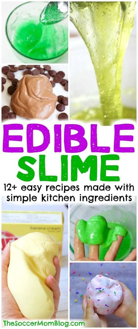 A huge collection of edible slime recipes for kids -- made with safe, non-toxic ingredients found at home. How to make slime WITHOUT borax, starch or glue. via @https://www.pinterest.com/soccermomblog Safe Slime Recipe, Make Slime For Kids, Edible Slime Recipe, Slime Ingredients, Edible Slime, Slime Recipes, Kitchen Ingredients, Diy Edible, Diy Slime Recipe