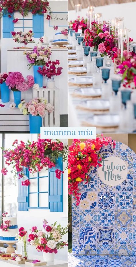 Santorini Party, Mamma Mia Wedding, Greece Party, Bridal Shower Inspo, Wedding Shower Themes, Prom Decor, Bday Party Theme, Spanish Wedding, Enchanted Wedding