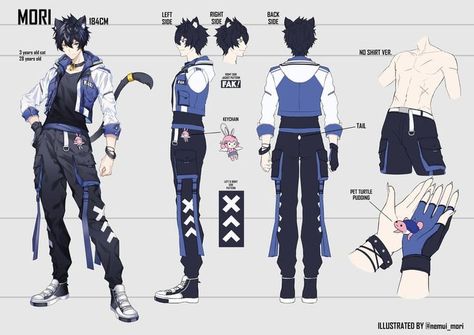 Vtuber Male Design, Male Vtuber, Cute Vtuber, 3d Karakter, Character Reference Sheet, Character Turnaround, Cat Boy, Character Model Sheet, Clothing Design Sketches