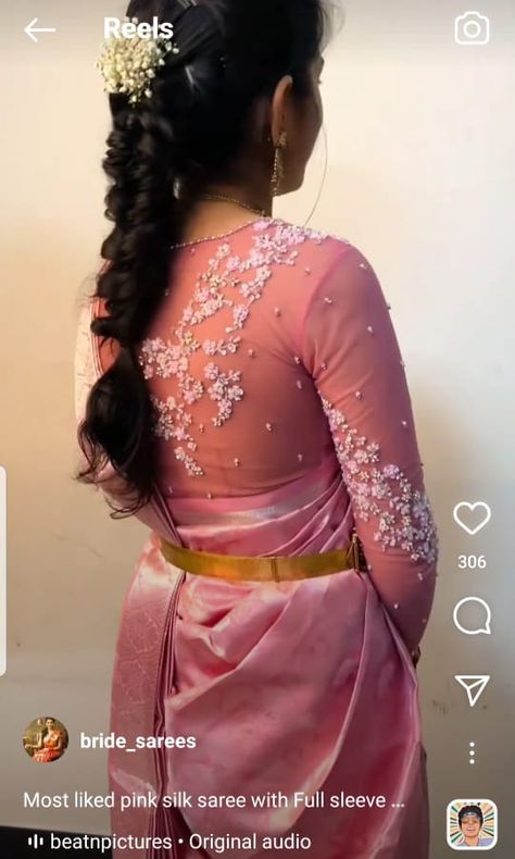 Full Hand Net Blouse Designs, Net Aari Work Blouse Designs Full Hand, Full Hands Blouse Designs, Blows Design, Net Saree Blouse Designs, Full Sleeves Blouse Designs, Choli Blouse Design, Pink Blouse Designs, Heavy Blouse