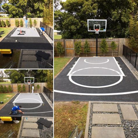 Diy Basketball Court, Backyard Court, Home Basketball Court, Basketball Court Backyard, Backyard Sports, Backyard Basketball, Outdoor Basketball Court, Small Backyard Design Ideas, Backyard Design Ideas Budget