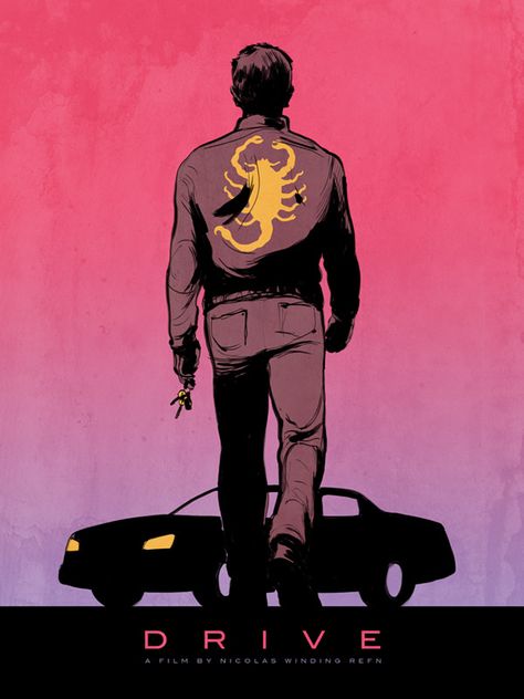 Kyle Webster Art Drive Poster, Scorpion, A Car, The Back, Drive, Film, Orange, Purple, Pink