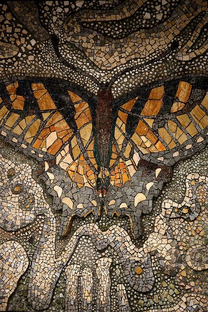 Butterfly Mosaic from the Tama zoo :: photo by Shimobros Butterfly Mosaic, Mosaic Stained, Mosaic Madness, Pebble Mosaic, Mosaic Garden, Mosaic Projects, Mosaic Designs, Stained Glass Mosaic, Stone Mosaic