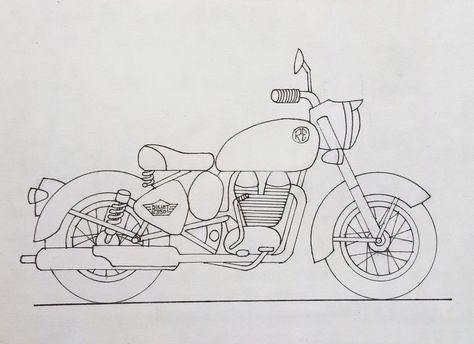 Cruiser Central: Your Ultimate Car Destination Royal Enfield Bike Drawing, Drawing Of A Motorcycle, Royal Enfield Pencil Sketch, Royal Enfield Sketch Art, Royal Enfield Drawing Pencil, Bike Sketch Simple, Motorcycle Sketch Simple, Bullet Drawing Royal Enfield Easy, Royal Enfield Drawing Sketches