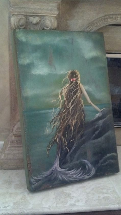 Mermaid mural done in acrylics. Painted on salvaged wood. Kelliescreations.com  Find me on FaceBook under Kellies Creations Jackson NJ Painted Mermaid, Mermaid Artwork, Canvas For Beginners, Mermaid Fairy, Mermaid Painting, Mermaid Dreams, Mermaids And Mermen, Mermaid Life, Acrylic Painting For Beginners