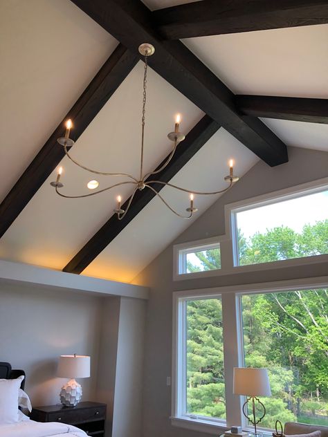 Wood Beam Cathedral Ceiling, Vaulted Ceiling Light, Filler Slab, Cathedral Ceiling Bedroom, Interior Beams, Decorating 2023, Vaulted Ceiling Beams, Large Wall Decor Living Room, Beams Living Room