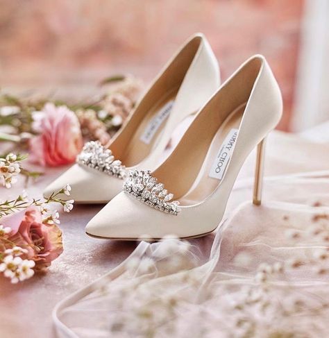 Beautiful Ivory embellished heels 👠, ideal for any bride. Say I “Shoe” 👀 #herecomesthebride  #myoneshoelove #ido #weddingshoes #bridalshoes #shoes #heels #jimmychoo Brides Shoes, Jimmy Choo Wedding Shoes, Crystal Pumps, Jimmy Choo Bridal, Jimmy Choo Romy, Jimmy Choo Heels, Bridal Heels, Wedding Heels, Bride Shoes