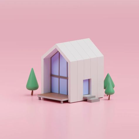 House 3d Illustration, Building 3d Design, 3d House Illustration, Blender 3d House, Isometric House Illustration, House Design Illustration, Modern House Illustration, Real Estate Illustration, Simple Modern House