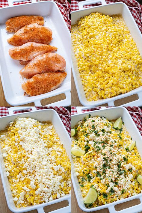 Mexican Street Corn Baked Chicken Mexican Street Corn Casserole With Chicken, Mexican Food Recipes Corn, Mexican Street Corn Casserole Meal Prep, Street Corn Chicken Bake, Mexican Street Corn Chicken Bake, Chicken Street Corn Casserole, Street Corn Chicken Crockpot, Chicken Corn Bake, Mexican Street Corn Chicken Crockpot