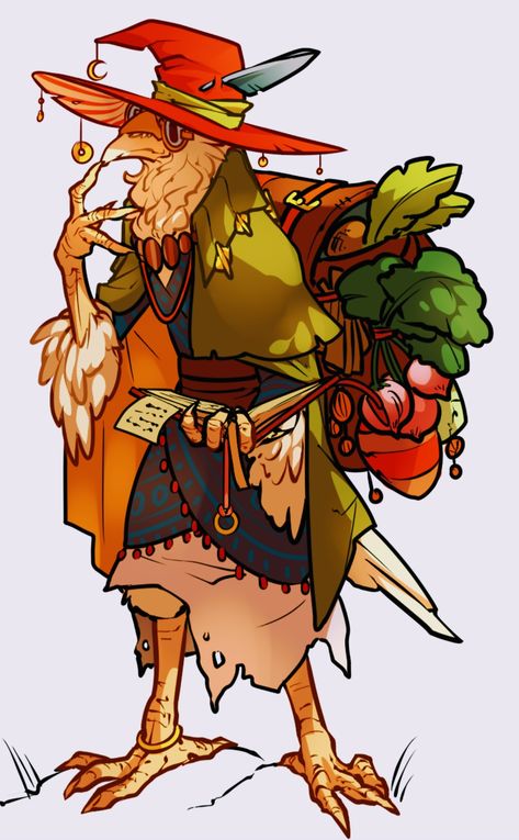 Merchant Oc Art, Aaracokra Dnd Art, Woodland Character Design, Aarakocra Dnd Female, Wanderhome Character Art, Aracokra Dnd Art, Goblincore Character Design, Dnd Birdfolk, Animal Dnd Characters