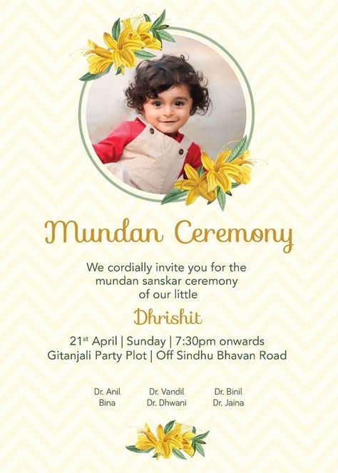 We cordialy invite you for the First Haircut sanskar ceremony of out little Rachit Mundan Card Design, Mundan Ceremony Invitation Template, Mundan Invitation Card Design, Mundan Ceremony Invitation Cards, Mundan Invite, Mundan Ceremony Decoration Ideas, Mundan Ceremony Decoration, Mundan Invitation Card, Mundan Ceremony Invitation