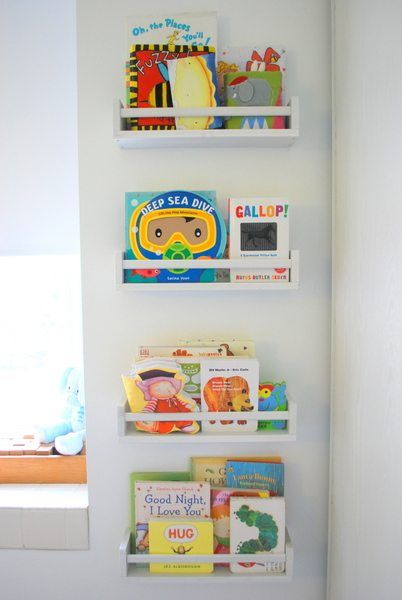 IKEA Spice Racks for Books nursery-after-9 Ikea Kids Bookshelf, Spice Rack Bookshelves, Baby Zimmer Ikea, Diy Bookshelf Design, Ikea Hack Kids, Ikea Spice Rack, Best Ikea Hacks, Ikea Desk Hack, Space Organization