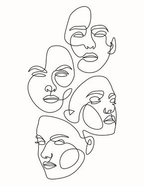 Multiple Face One Line Art Embroidered Canvas Art, Face Line Drawing, Abstract Face Art, Simple Line Drawings, Line Art Design, Outline Art, Arte Sketchbook, Outline Drawings, Abstract Line Art