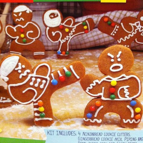 ninja bread men <3 #ChristmasFood Ninja Bread Man, Ninjabread Man, Gingerbread Cookie Mix, Zombie Cookies, Christmas Bakes, Special Cookies, Bread Man, Christmas Festivities, Man Cookies