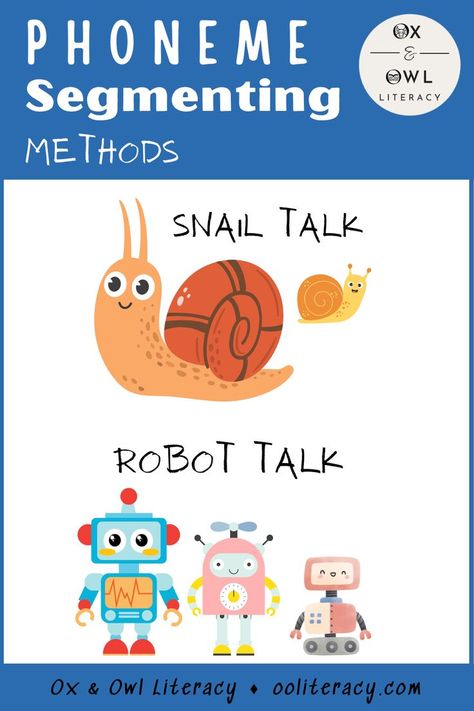 Blog pin to post about phonemic awareness activities for kids.  Contains graphics of friendly looking snails and robots. Phoneme Segmentation Activities, Segmenting Activities, Learning To Spell, Phoneme Blending, Phoneme Segmentation, Phonological Awareness Activities, Abc Activities, English Phonics, Learn To Spell