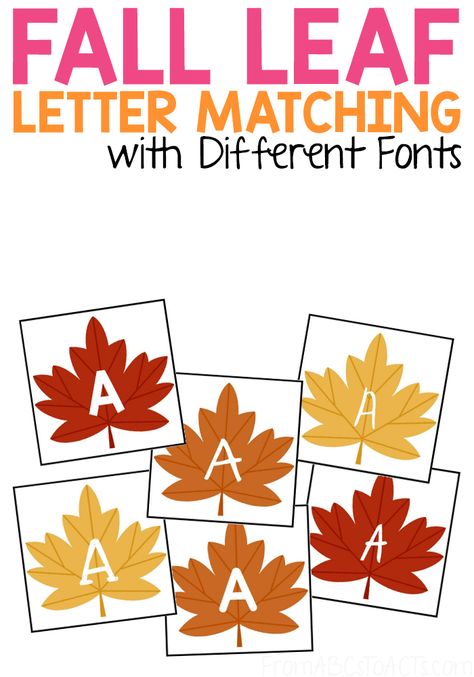 Talk about the changing fall leaves while working on the letters of the alphabet with this fall leaf letter matching activity!  It makes a great literacy center and is the perfect way to teach recognizing letters in different fonts! Fall Letter Recognition Preschool, Leaf Letter Activities Preschool, Leaf Letters Alphabet, Bulletin Board Letters Free Printables Fall, Letters In Different Fonts, Stem Games, Fall Letters, Literacy Groups, Harvest Ideas