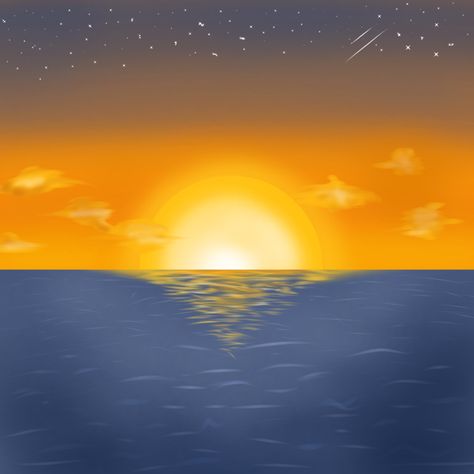 Sunset Water Drawing, Sea Sunset Drawing, Ocean Sunset Drawing, Sunset Beach Drawing, Sunrise Drawing, Beach Sketches, Drawing Sunset, Ocean Drawing, Drawing Refrences