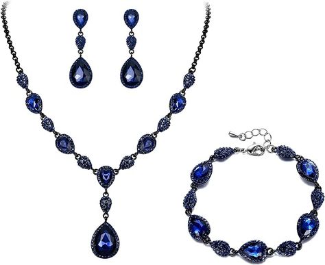 Amazon.com: EleQueen Women's Wedding Bridal Jewelry Sets for Brides Bridesmaids, Cubic Zirconia Teardrop Necklace Tennis Bracelet Dangle Earrings Jewellery Set Ruby Black-Tone: Clothing, Shoes & Jewelry Bridal Jewelry Set, Fashion And Makeup, Sapphire Color, Wedding Bridal Jewellery, Teardrop Necklace, Jewellery Set, Unique Beauty, Brides And Bridesmaids, Wedding Jewelry Sets