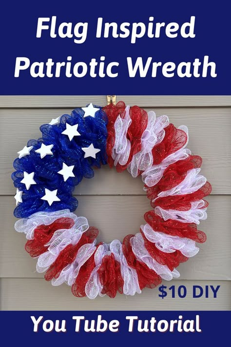 Patriotic Burlap Wreath Diy, Red White And Blue Mesh Wreath, Diy Memorial Day Wreath, Red White And Blue Wreath Diy Deco Mesh, Patriotic Wreath Diy Deco Mesh, Easy Mesh Wreaths Diy Simple, Patriotic Deco Mesh Wreaths, Diy July 4th Wreath, 4th Of July Wreath Diy Dollar Tree