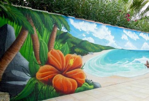 Patio Mural, Beach Mural, Indian Home Design, Fence Art, Fence Paint, Beach Scenes, Mural Art, Backyard Ideas, Public Art