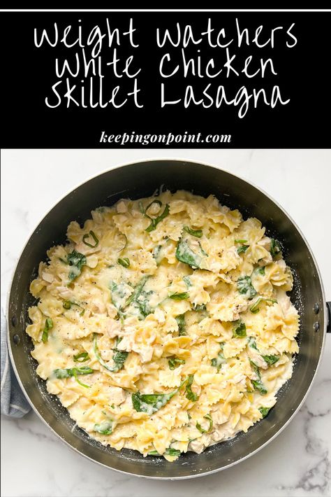 Healthy Chicken Alfredo Lasagna, White Skillet Lasagna, White Chicken Skillet Lasagna Recipe, Leftover Chicken Skillet Recipes, White Chicken Skillet Lasagna 12 Tomatoes, Weight Watchers Supper Recipes, Ww Chicken Casserole Recipes, Ww Shredded Chicken Recipes, Ww Meals For Family