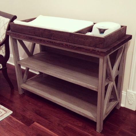 Rustic X Changing Table - Finished Diy Changing Table, Diaper Changing Table, Baby Nursery Diy, Table Woodworking, Baby Nursery Inspiration, Changing Tables, Baby Changing Table, Baby Changing Tables, Diy Baby Furniture