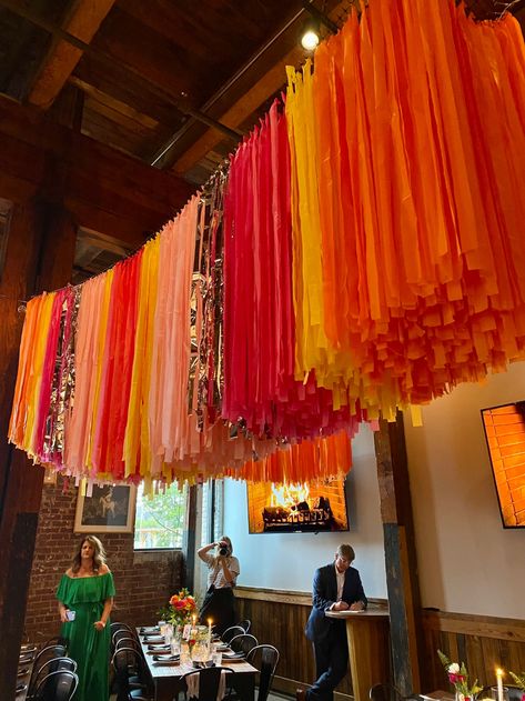 Fringe Ceiling, Ceiling Streamers, Colorful Ceiling, Havana Nights Party, Halloween Photo Booth, Fringe Backdrops, Decorations Party, Custom Backdrop, Ceiling Chandelier