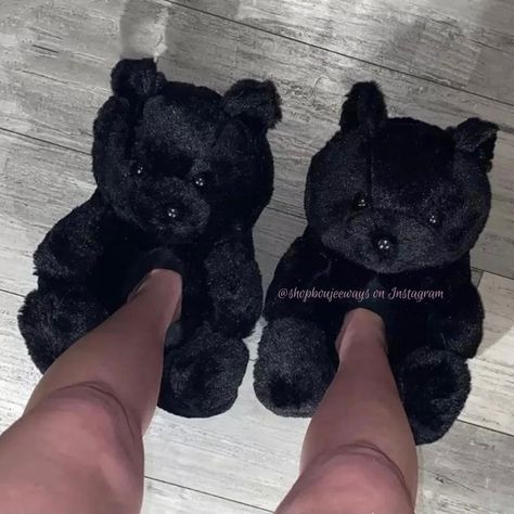 Teddy Bear Slippers, Girls Christmas Party, Black Teddy Bear, Fluffy Shoes, Bear Slippers, Cute Slippers, Warm Shoes, Warm Slippers, Hype Shoes