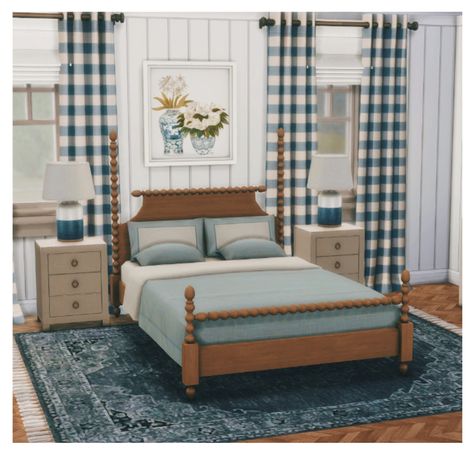 Coastal Beds, Beach House Bedding, Coastal Bed, Sims 4 Builds, Sims 4 Beds, Sims 4 Couple Poses, Mod Furniture, Beach Furniture, Sims 4 Bedroom