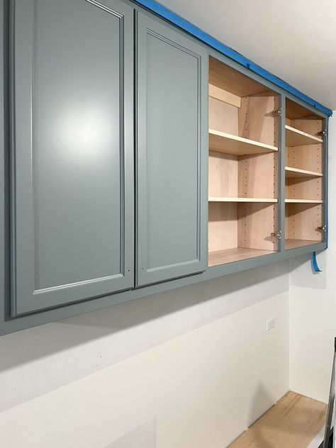 How To Paint Your Outdated Cabinets: No Sanding Required - Painting Cabinets In Laundry Room, How To Paint Laundry Room Cabinets, Painting Cabinets Laundry Room, Painted Cabinets In Laundry Room, How To Prep Cabinets For Painting, How To Paint Laminate Kitchen Cabinets, Do You Paint The Inside Of Cabinets, Home Depot Laundry Room Cabinets, Beyond Paint Nantucket Cabinets