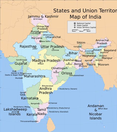 Datei:India states and union territories map.svg – Wikipedia Kashmir Map, India World Map, Union Territory Of India, Union Territories, Map Of India, Indian States, States And Capitals, Union Territory, Geography Map